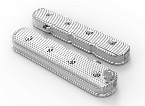 LSX CENTERBOLT VALVE COVERS TALL VINTAGE SERIES FINNED POLISH FINISH, HOLLEY