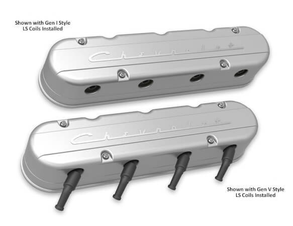 LS 2-PIECE VALVE COVERS WITH CHEVROLET SCRIPT LOGO, HOLLEY