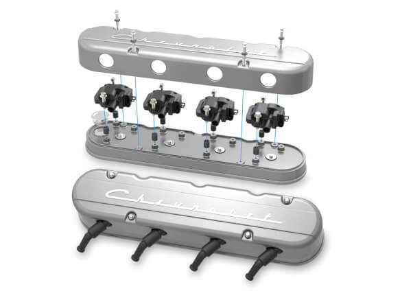 LS 2-PIECE VALVE COVERS WITH CHEVROLET SCRIPT LOGO, HOLLEY