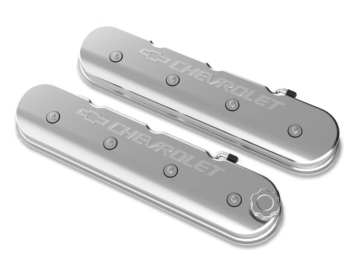 LS TALL CAST VALVE COVERS WITH CHEVROLET/BOWTIE LOGO, HOLLEY