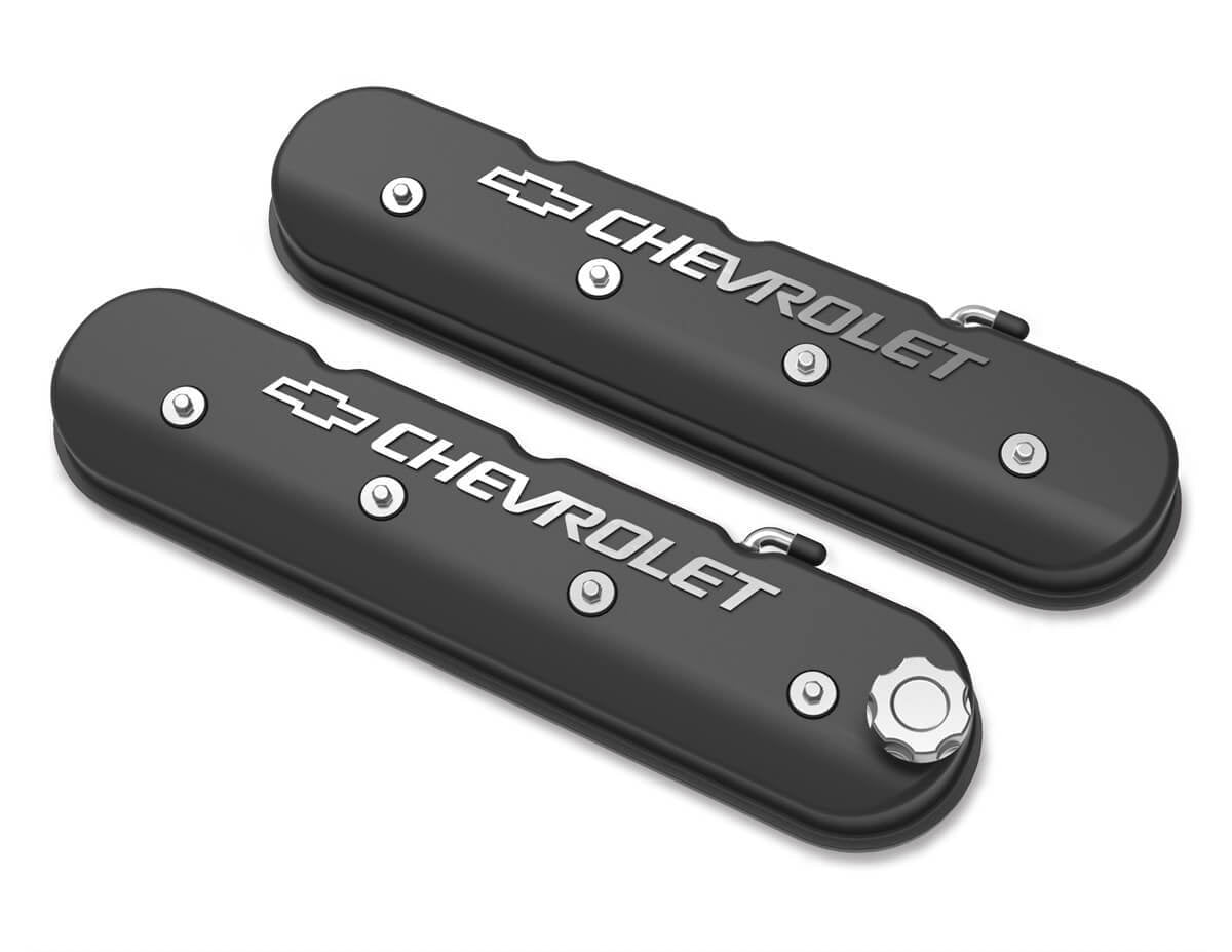 LS TALL CAST VALVE COVERS WITH CHEVROLET/BOWTIE LOGO, HOLLEY