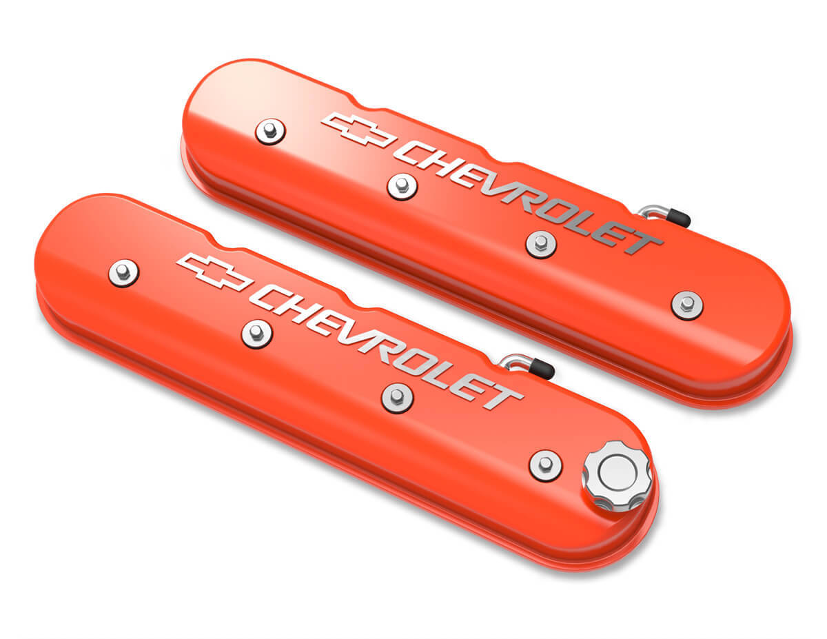 LS TALL CAST VALVE COVERS WITH CHEVROLET/BOWTIE LOGO, HOLLEY