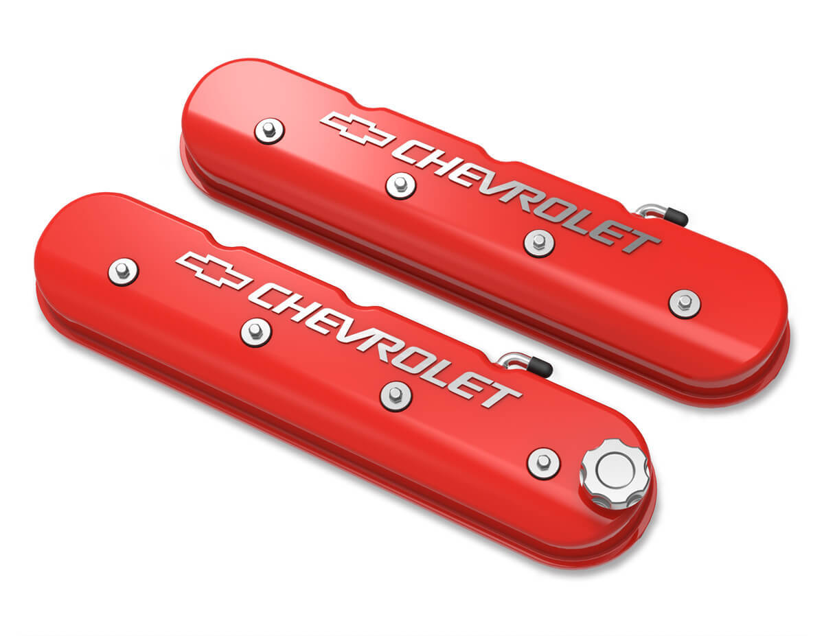 LS TALL CAST VALVE COVERS WITH CHEVROLET/BOWTIE LOGO, HOLLEY