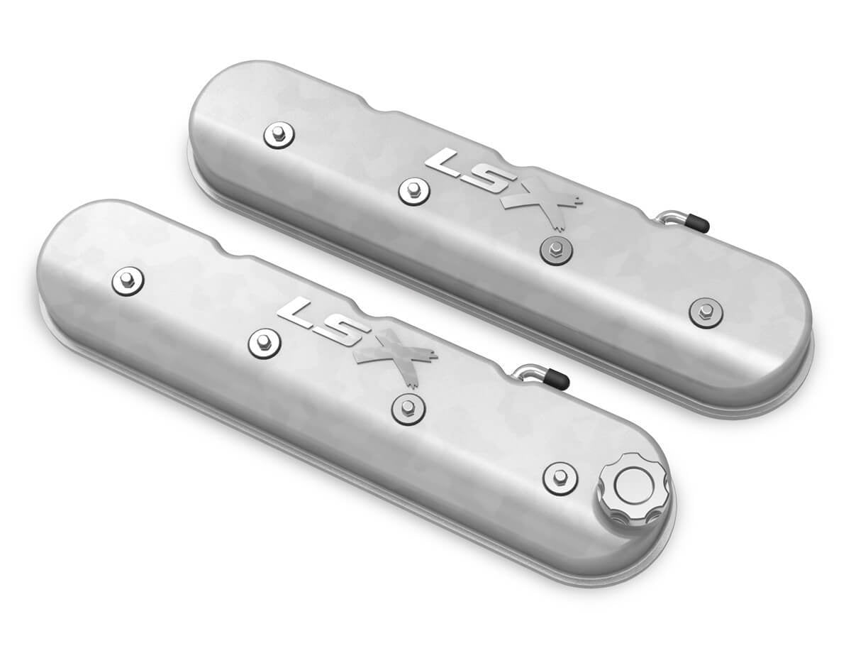 LS TALL CAST VALVE COVERS WITH LSX LOGO, HOLLEY
