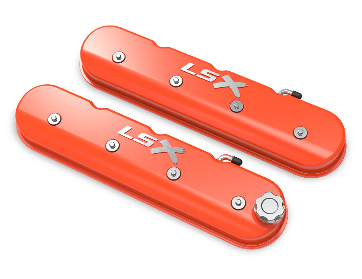 LS TALL CAST VALVE COVERS WITH LSX LOGO, HOLLEY