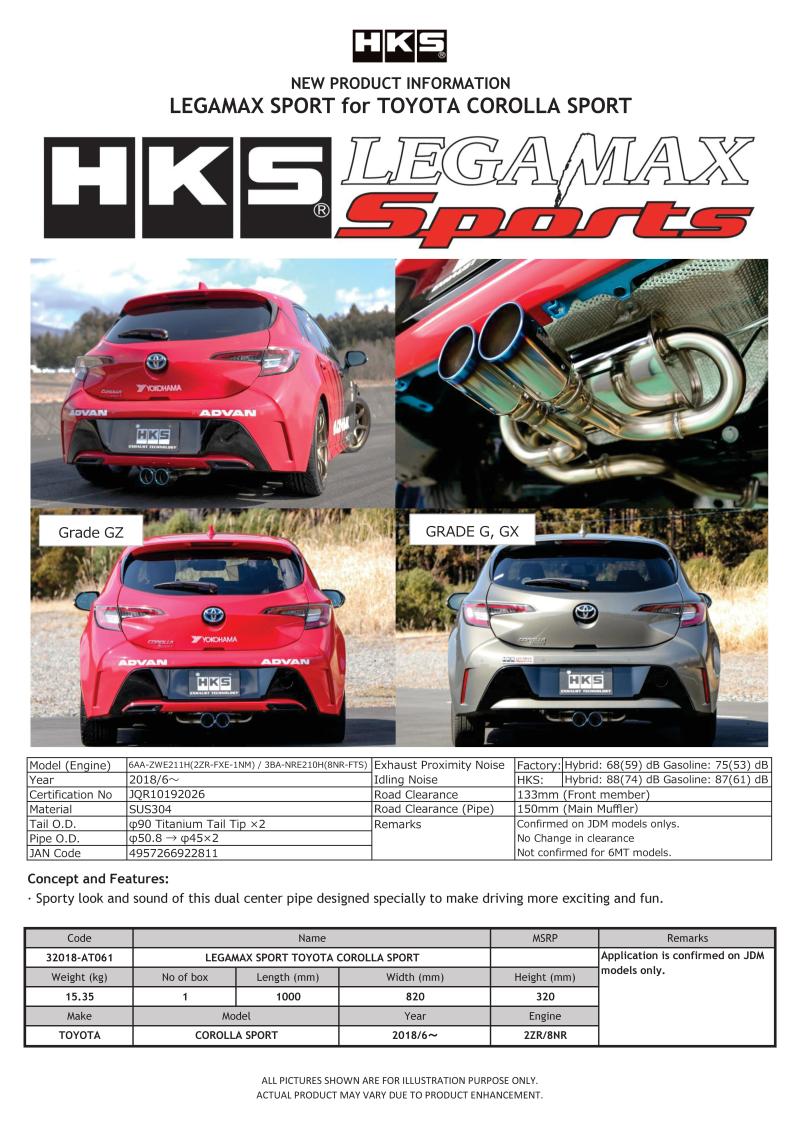 HKS LEGAMAX Sports 2018 Toyota Corolla Sport 2ZR/8NR