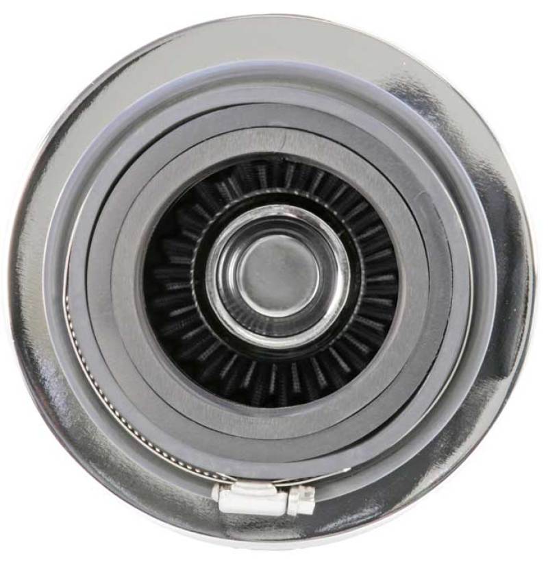 K&N Universal Filter Chrome Round Tapered White - 4in Flange ID x 1.125in Flange Length x 5.5in H