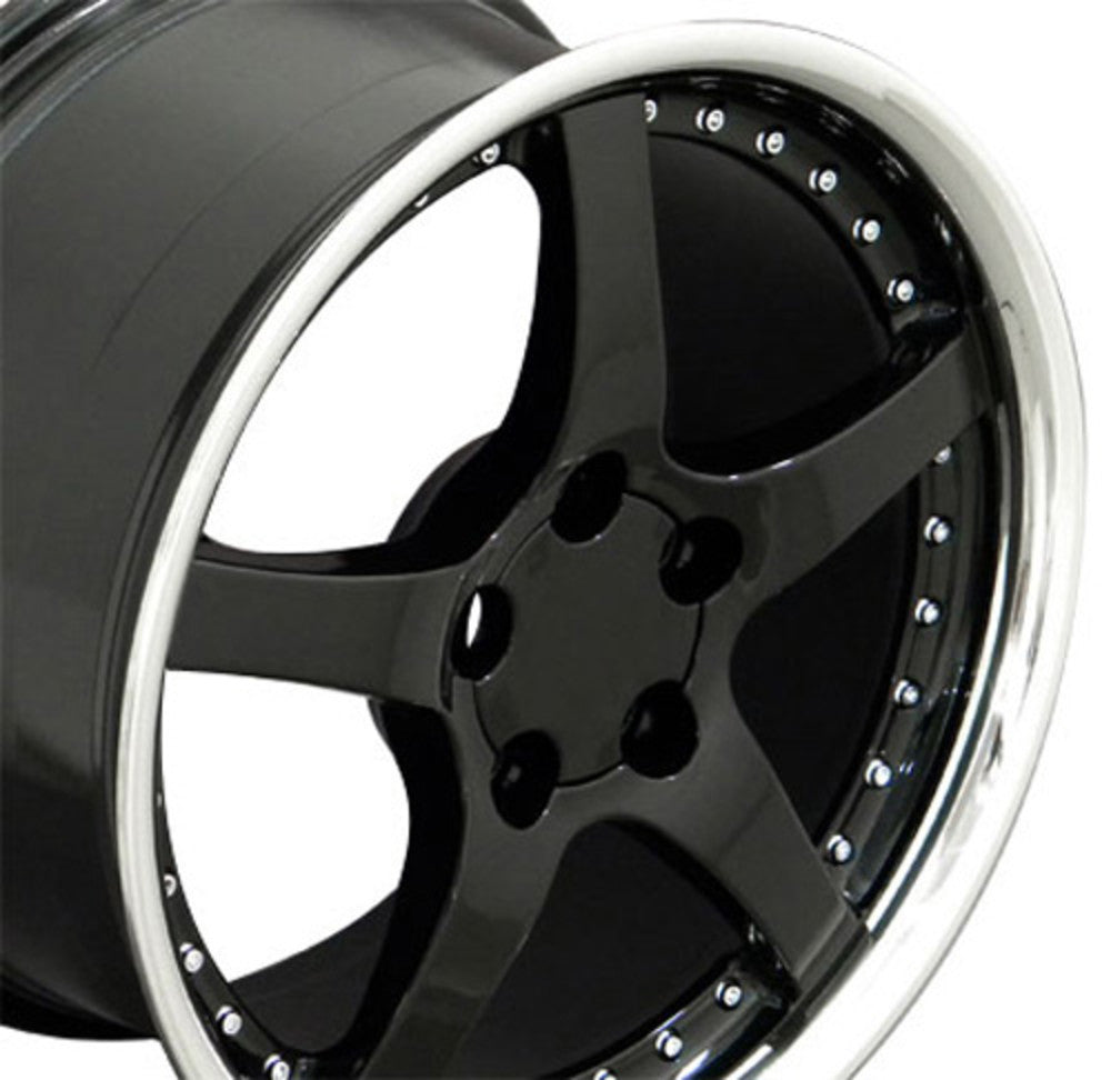CORVETTE C5 WHEELS BLACK DEEP DISH WITH RIVETS 18X9.5/18X10.5, SET OF 4