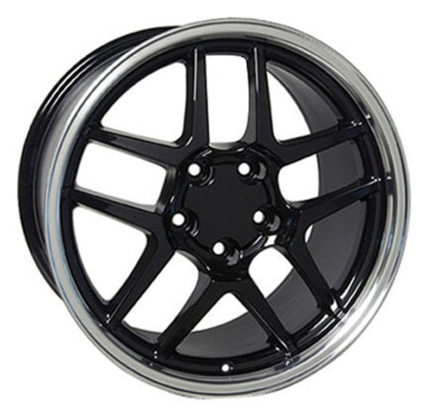 C5 Z06 BLACK STAGGERED 17X9.5 / 18X10.5 WHEELS, SET OF 4, REPLICA