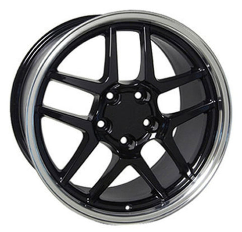 C5 Z06 BLACK STAGGERED 17X9.5 / 18X10.5 WHEELS, SET OF 4, REPLICA