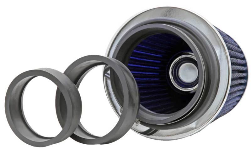 K&N Universal Air Filter Chrome Round Tapered Blue - 4in Flange ID x 1.125in Flange Length x 5.5in H