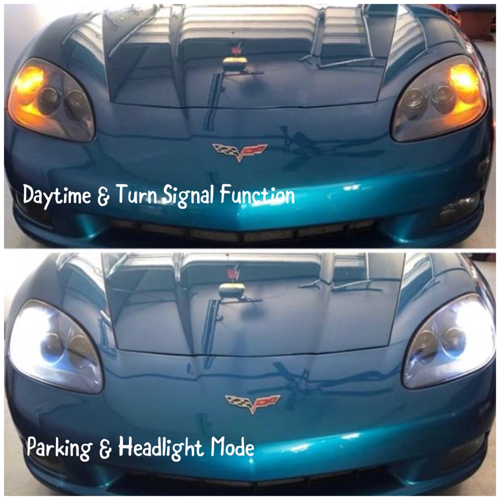 2005-2013 C6 CORVETTE SWITCHBACK (WHITE & AMBER) LED DRL BULBS (FREE RESISTORS)