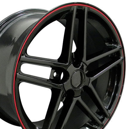 C6 Z06 CORVETTE BLACK W/ RED LIP 17X9.5/18X9.5 WHEELS, SET OF 4