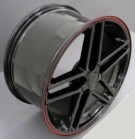 C6 Z06 CORVETTE BLACK W/ RED LIP 18X9.5 WHEELS, SET OF 4